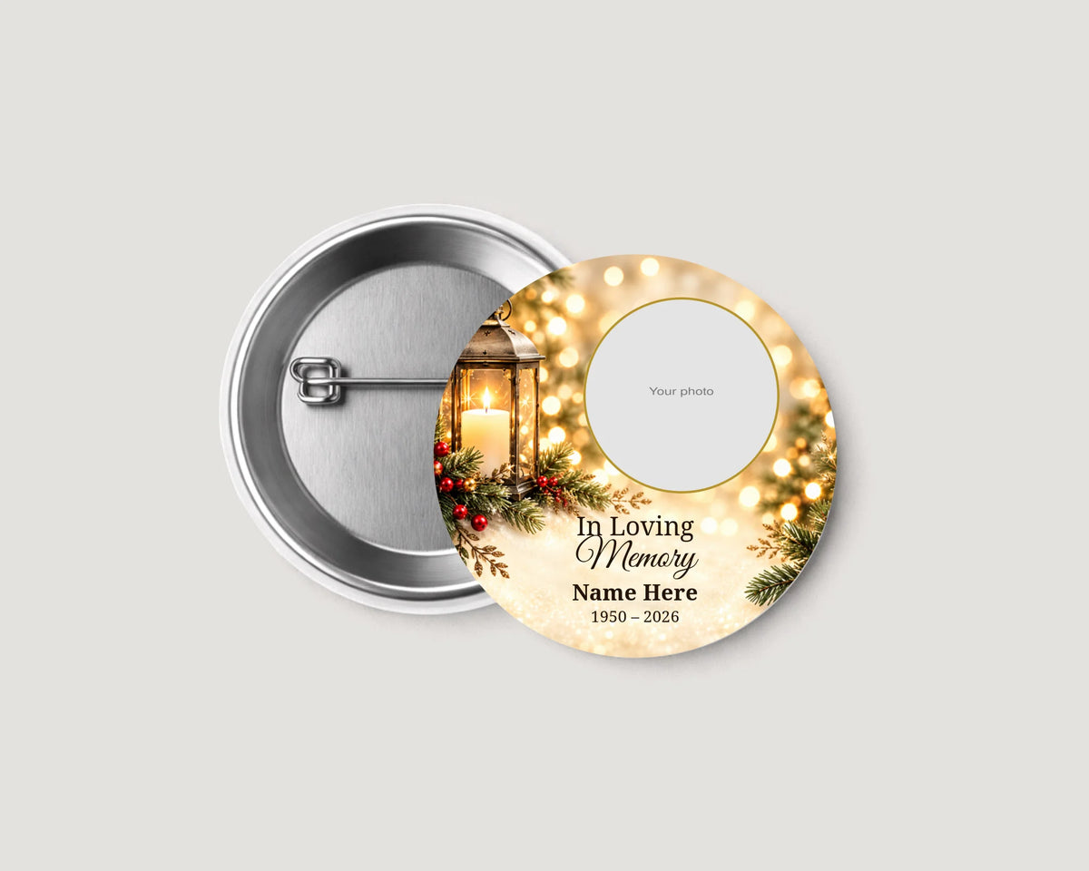 In Loving Memory — Golden Lantern personalized 2.25-inch memorial button