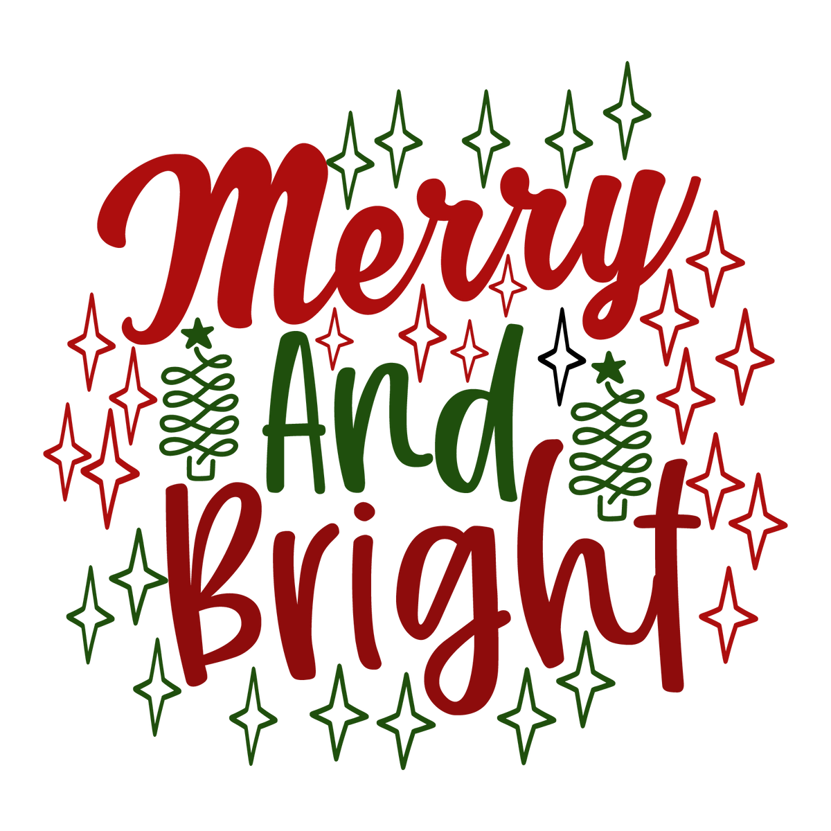 Merry And Bright ready-to-press Christmas DTF transfer from Outta Phx Print Shop