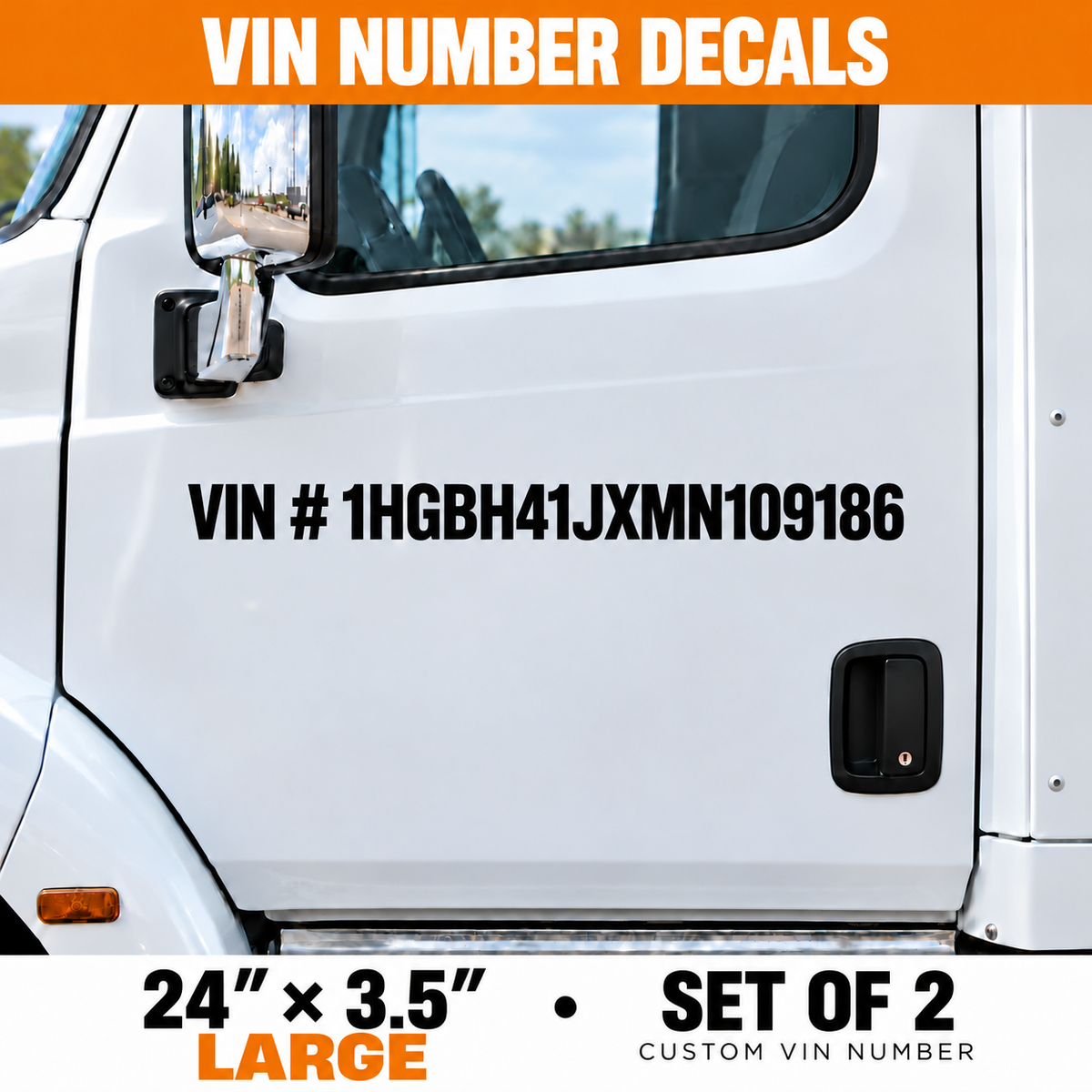 Custom Large VIN Number Truck Decals - 24 x 3.5 in - Set of 2