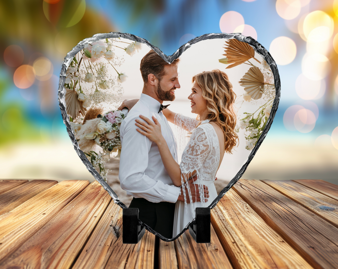 photo slate with heart shape, upload your photo