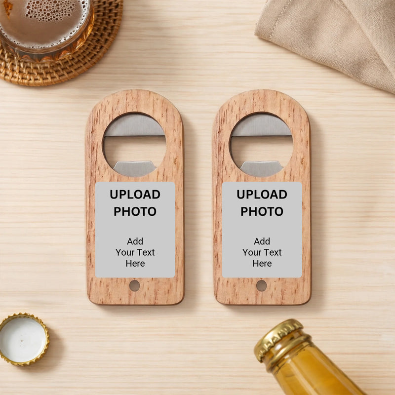 Custom arch-top wooden bottle opener with handle, UV printed personalized gift, made in Phoenix Arizona by Outta PHX Print Shop