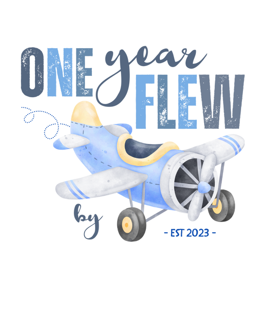 One Year Flew By airplane first birthday ready-to-press DTF transfer