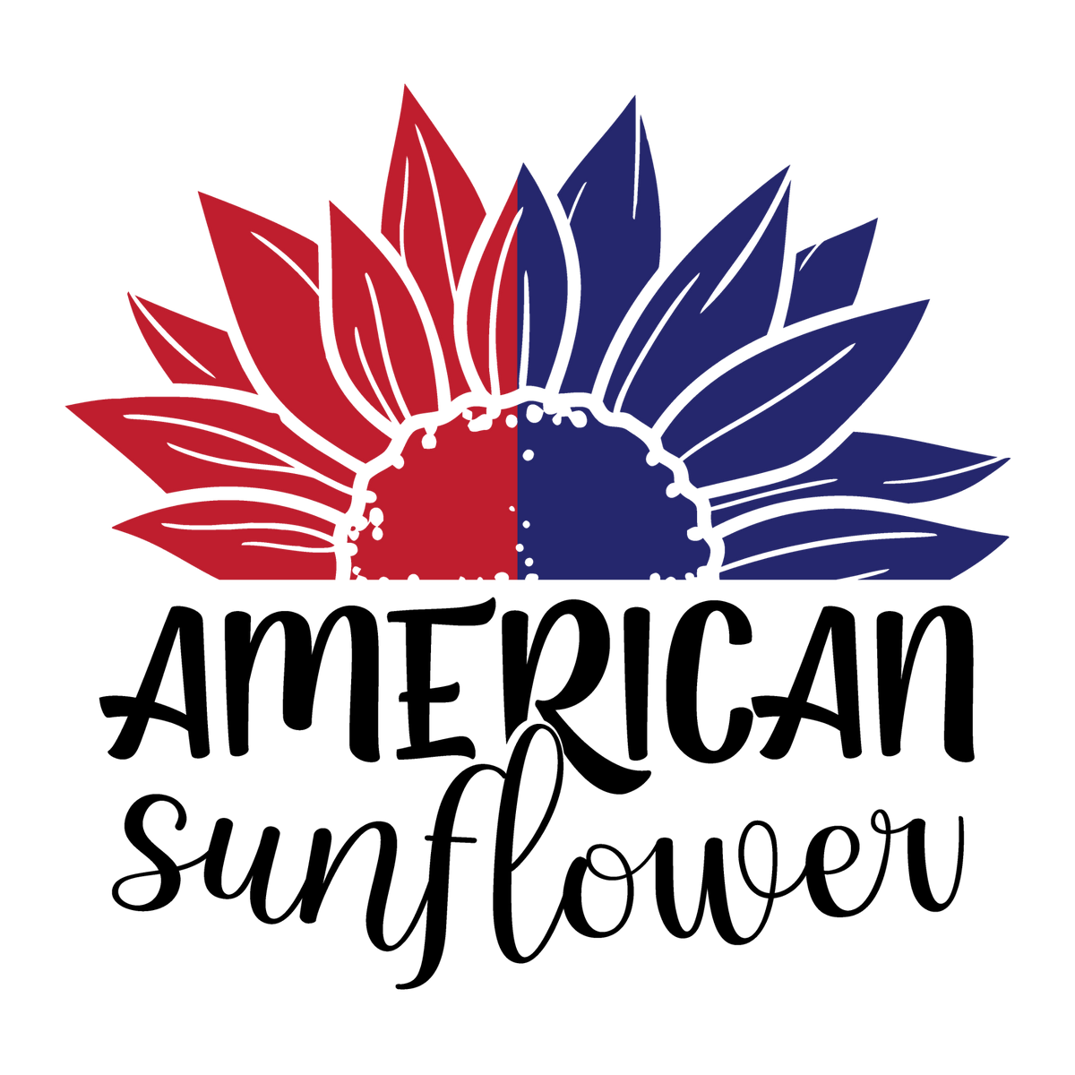 Red and navy American sunflower artwork for a ready-to-press patriotic DTF transfer.