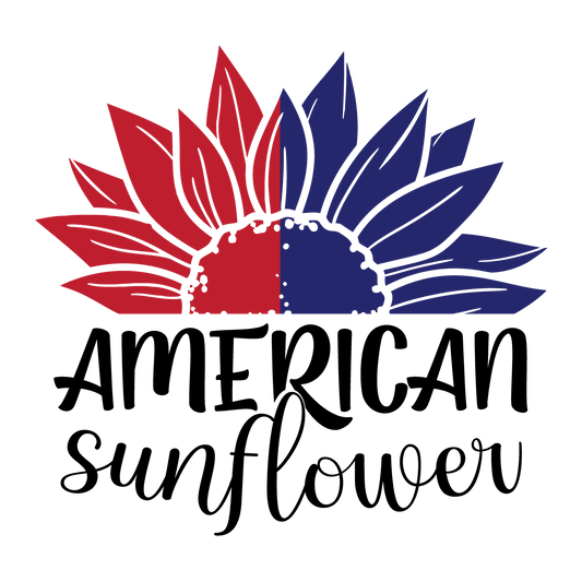 Red and navy American sunflower artwork for a ready-to-press patriotic DTF transfer.