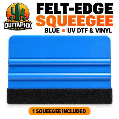 Blue plastic squeegee with black felt edge and raised grip ribs