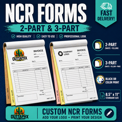 Custom NCR carbonless forms 2-part and 3-part printed in Phoenix AZ by Outta PHX Print Shop