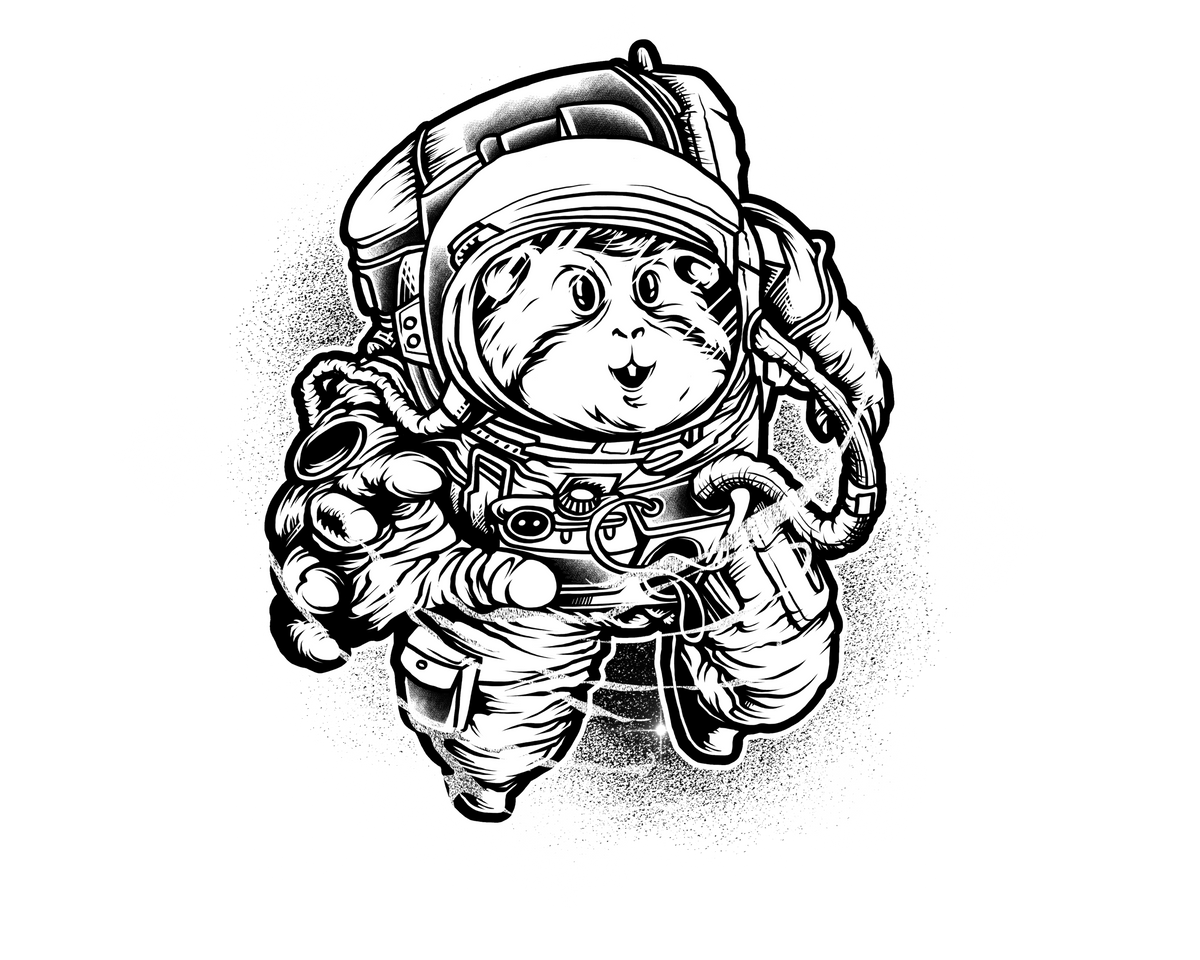 Cat Astronaut ready-to-press tattoo style DTF transfer