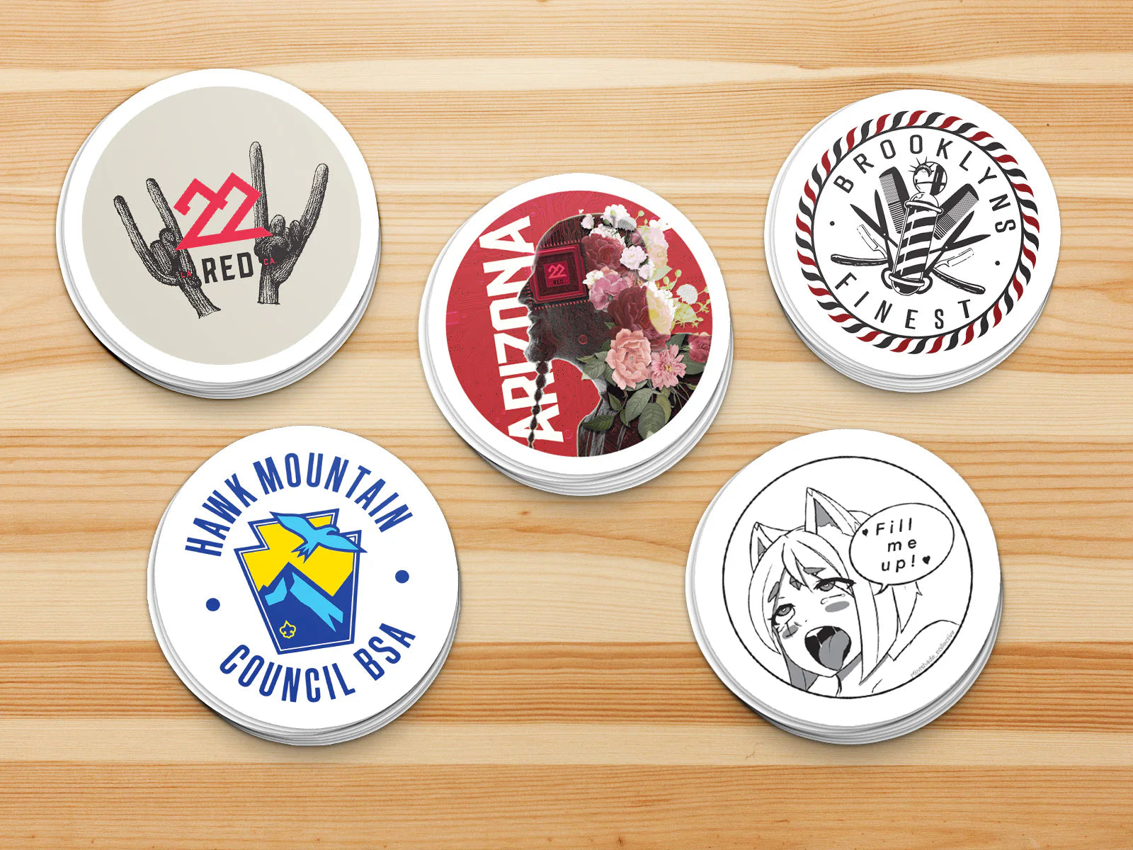 Custom circle stickers and round vinyl labels printed in Phoenix AZ by Outta PHX Print Shop