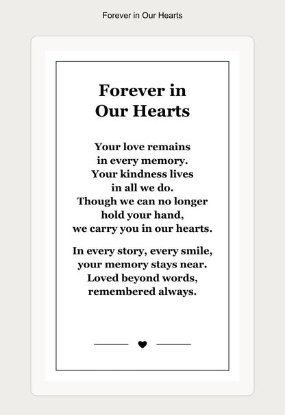 forever in our hearts laminated prayer card back example