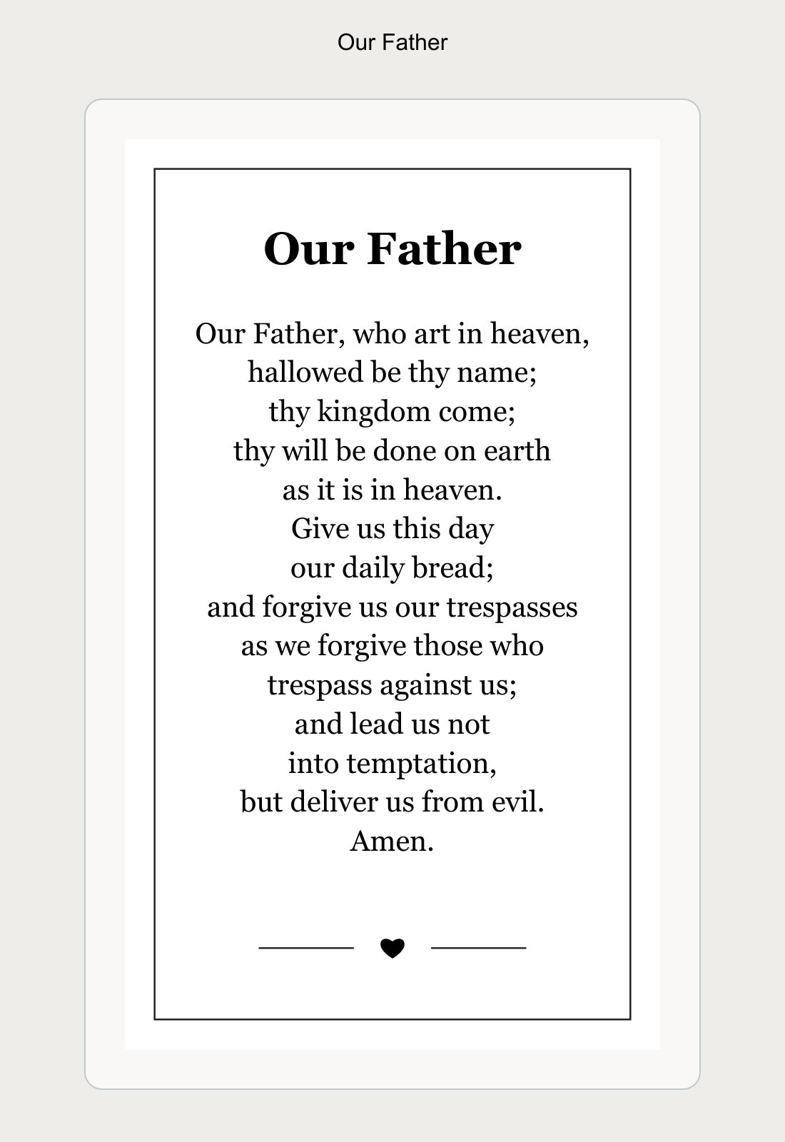 our father laminated prayer card back example