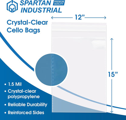 12 by 15 inch clear polypropylene bag dimensions and 1.5 mil specification
