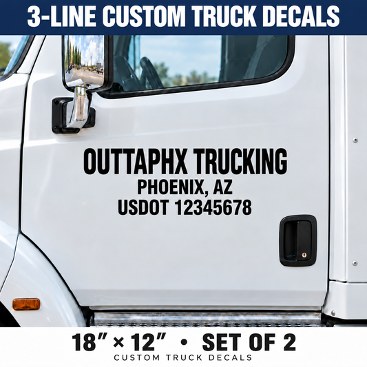 Custom Company Name City and USDOT Semi Truck Vinyl Decals - 18 x 12 in - Set of 2