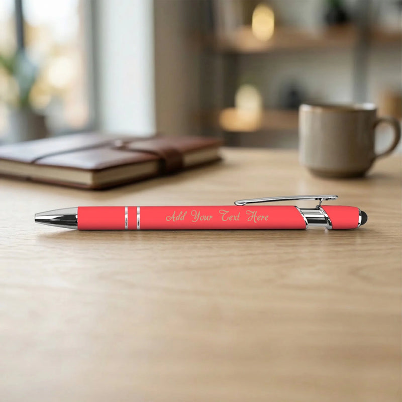 Custom engraved coral red stylus pen soft touch metal Phoenix AZ