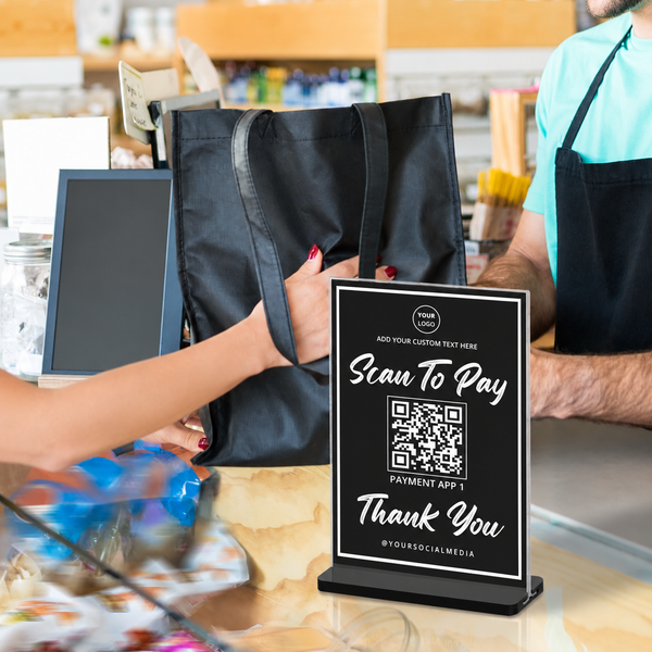 Custom Black Scan to Pay Sign – Personalized 5x7 QR Code Display