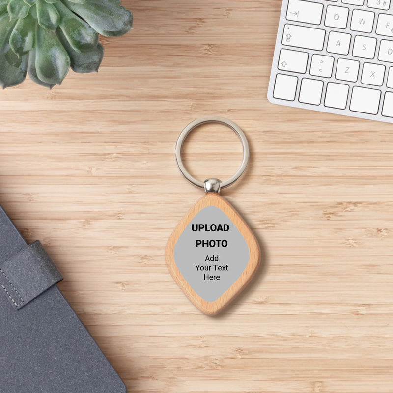 Custom diamond keychain personalized with logos, photos, names, and artwork for businesses, schools, promotional giveaways, events, and personalized gifts.