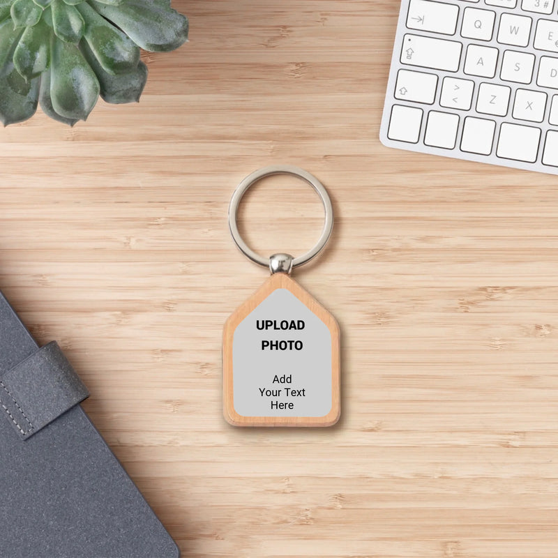 Custom pentagon keychain personalized with logos, photos, names, and artwork for businesses, schools, promotional giveaways, events, and personalized gifts.