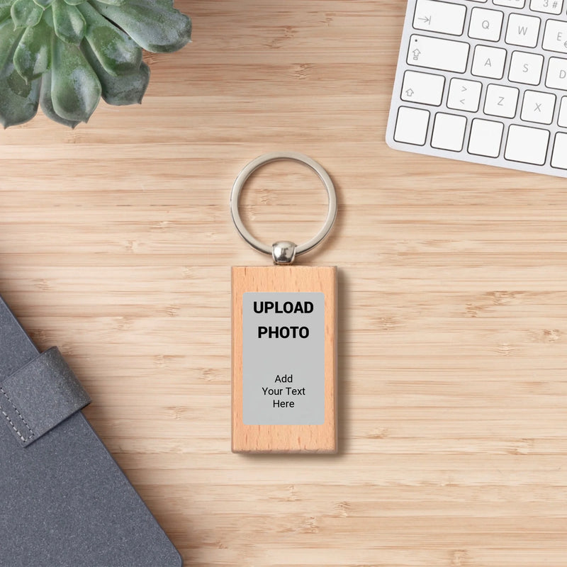 Custom printed rectangle keychain personalized with logos, photos, names, and artwork for businesses, promotional giveaways, schools, sports teams, and personalized gifts.