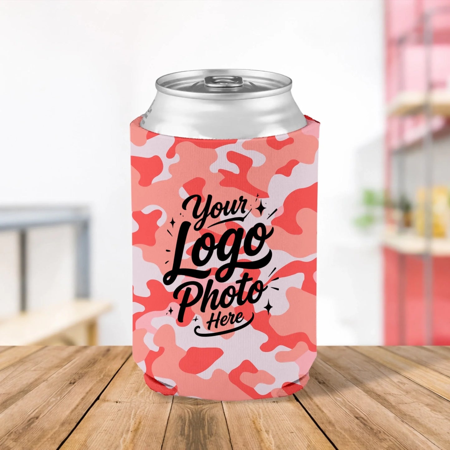 Custom printed Sunset Coral camouflage can cooler personalized wit