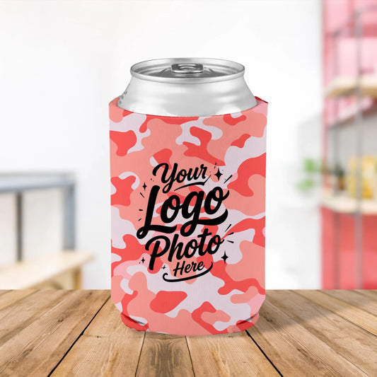 Custom printed Sunset Coral camouflage can cooler personalized wit