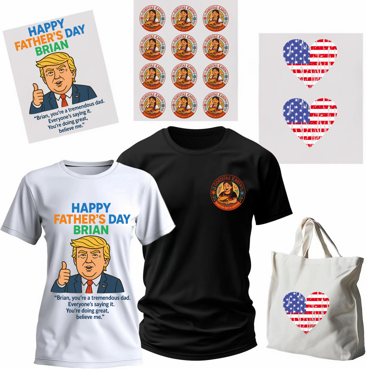 DTF gang sheet transfers applied on t-shirts and tote bag – custom heat transfers on any fabric, hot peel – Outta PHX Print Shop Phoenix AZ