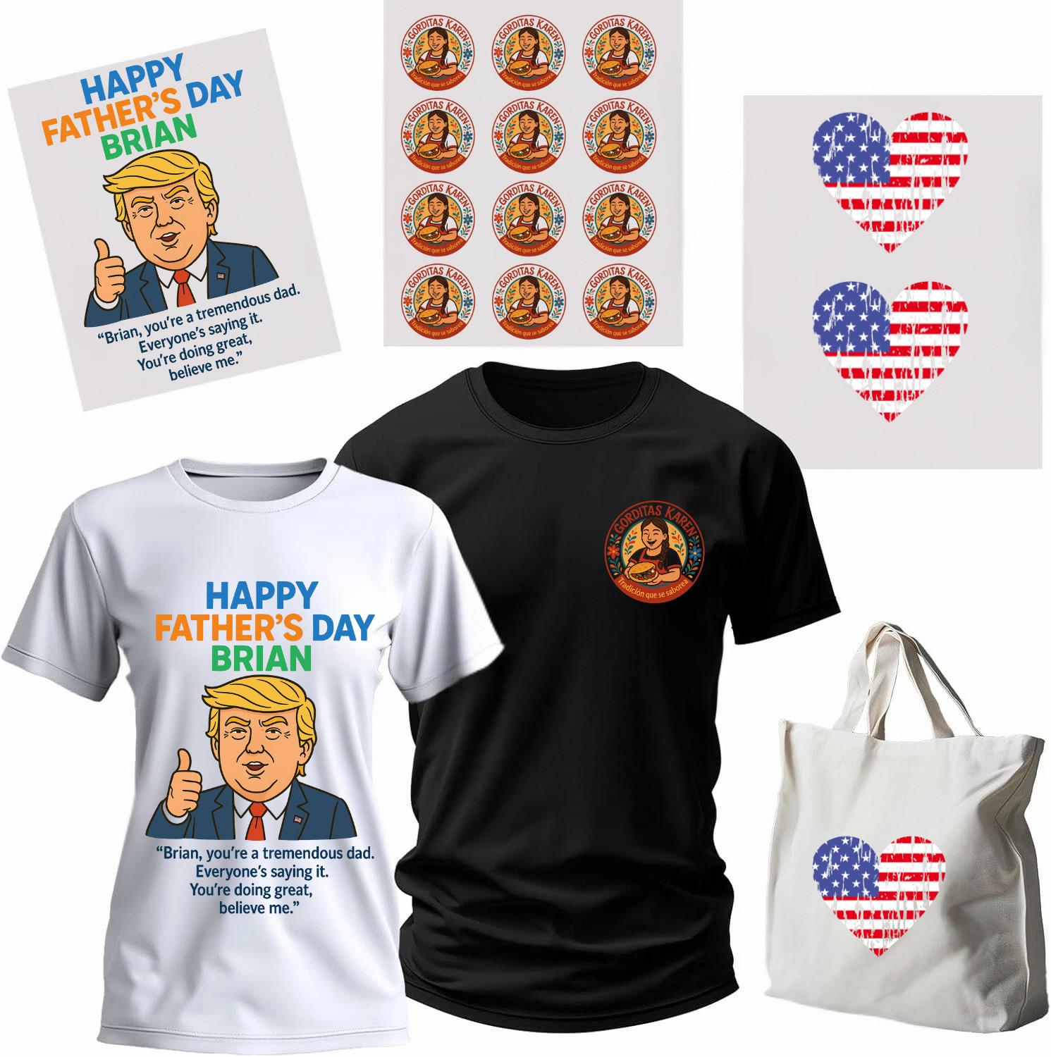 DTF gang sheet transfers applied on t-shirts and tote bag – custom heat transfers on any fabric, hot peel – Outta PHX Print Shop Phoenix AZ