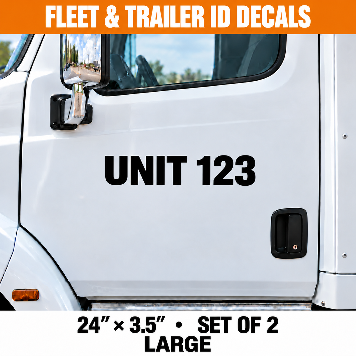 Fleet Number Trailer Length and Vehicle ID Vinyl Decals - 24 x 3.5 in - Set of 2