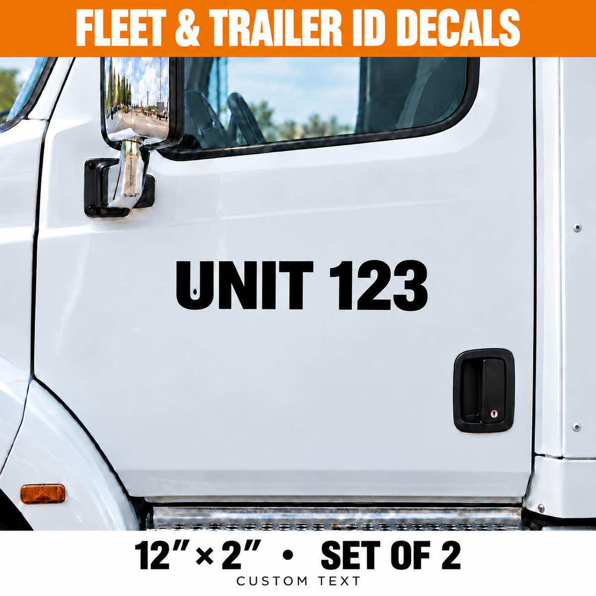 Fleet Number Trailer Length and Vehicle ID Vinyl Decals - 12 x 2 in - Set of 2