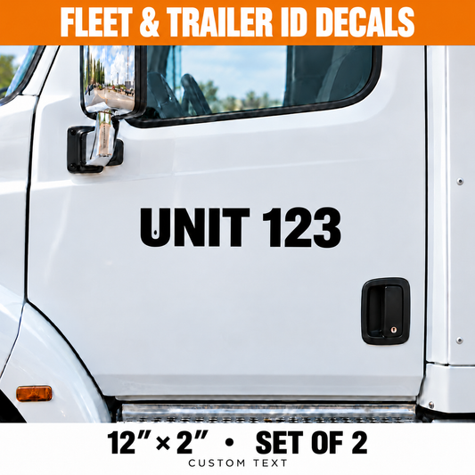 Fleet Number Trailer Length and Vehicle ID Vinyl Decals - 12 x 2 in - Set of 2