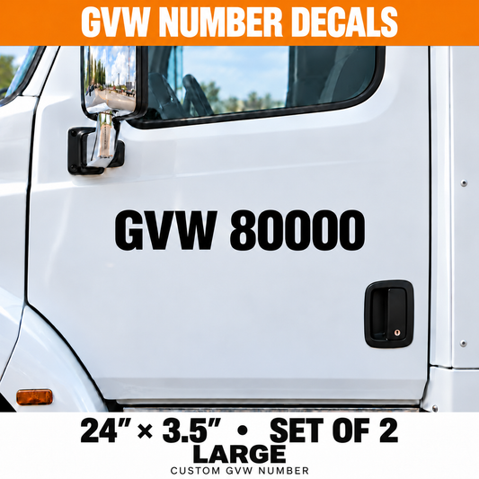 Custom Large GVW Number Truck Decals - 24 x 3.5 in - Set of 2