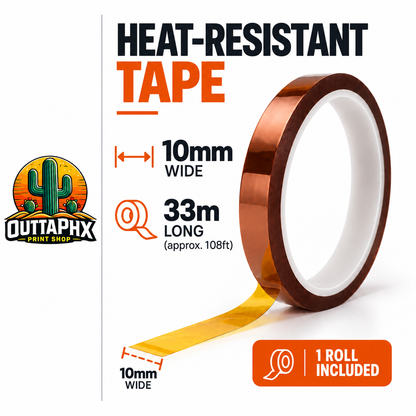 Sublimation heat tape measuring 10mm wide and 33m long, approximately 108ft, with one roll included.