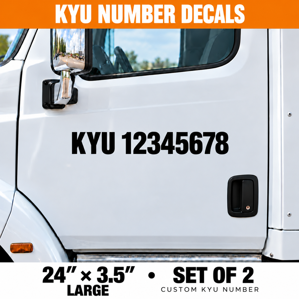 Custom Large KYU Number Truck Decals - 24 x 3.5 in - Set of 2