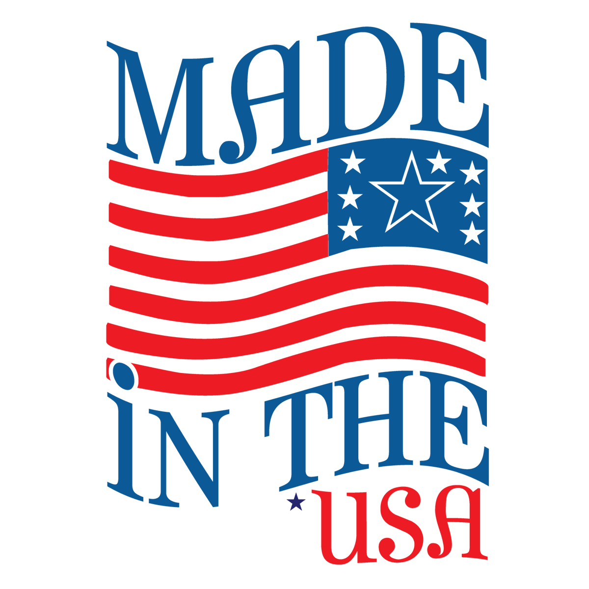 Made in the USA artwork with red flag stripes and blue stars.