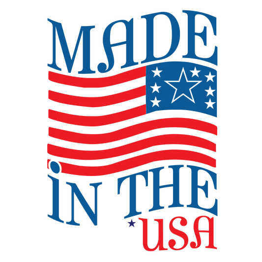 Made in the USA artwork with red flag stripes and blue stars.