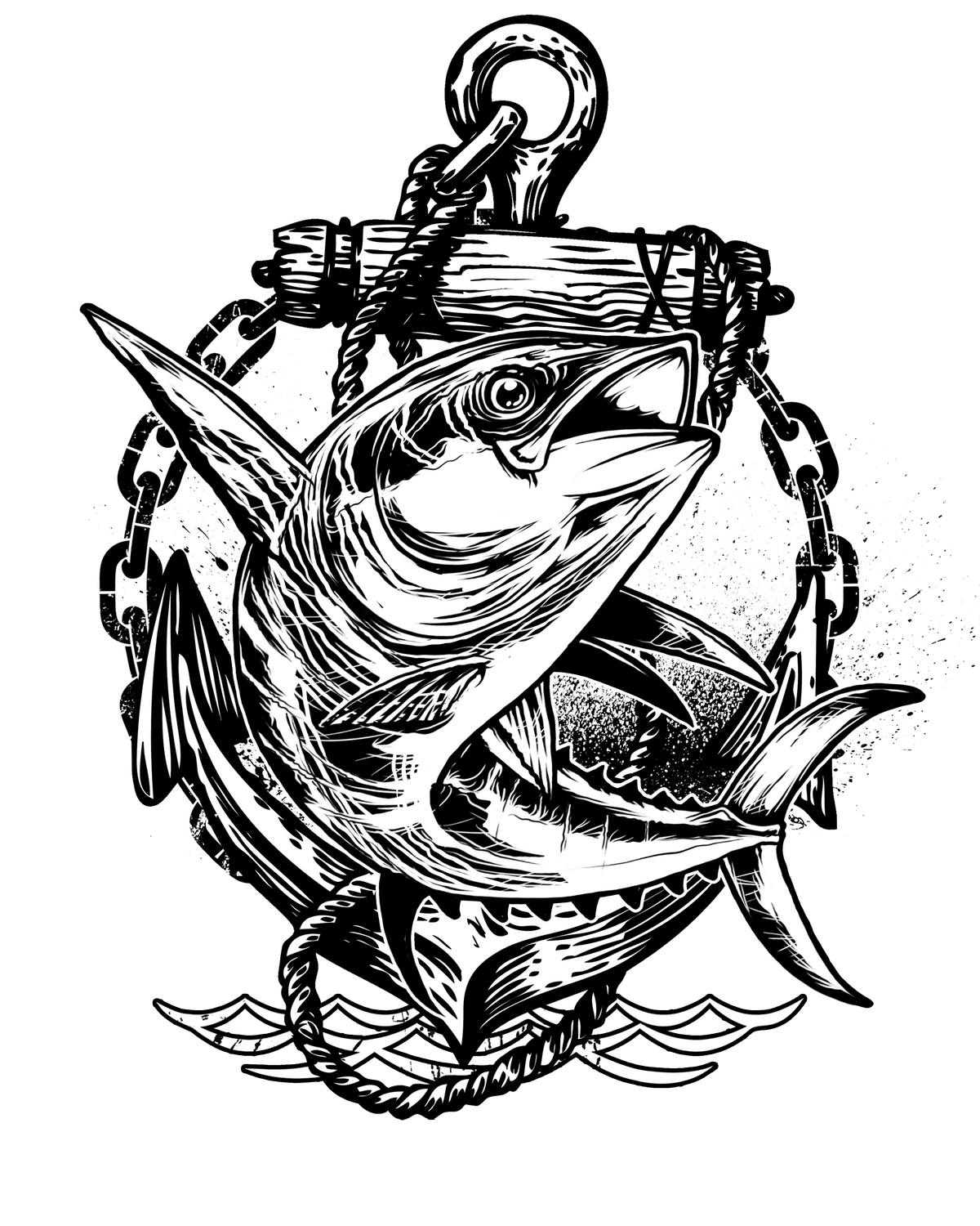 Marlin Anchor Tattoo ready-to-press tattoo style DTF transfer