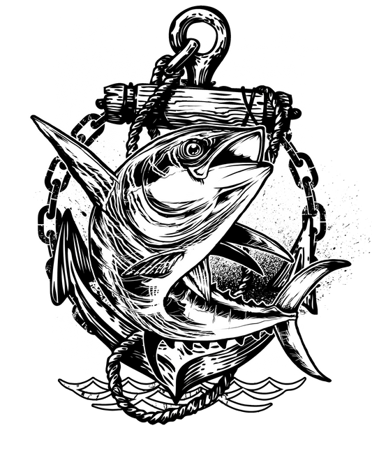 Marlin Anchor Tattoo ready-to-press tattoo style DTF transfer
