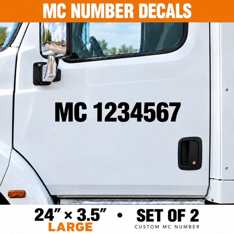 Custom Large MC Number Truck Decals - 24 x 3.5 in - Set of 2