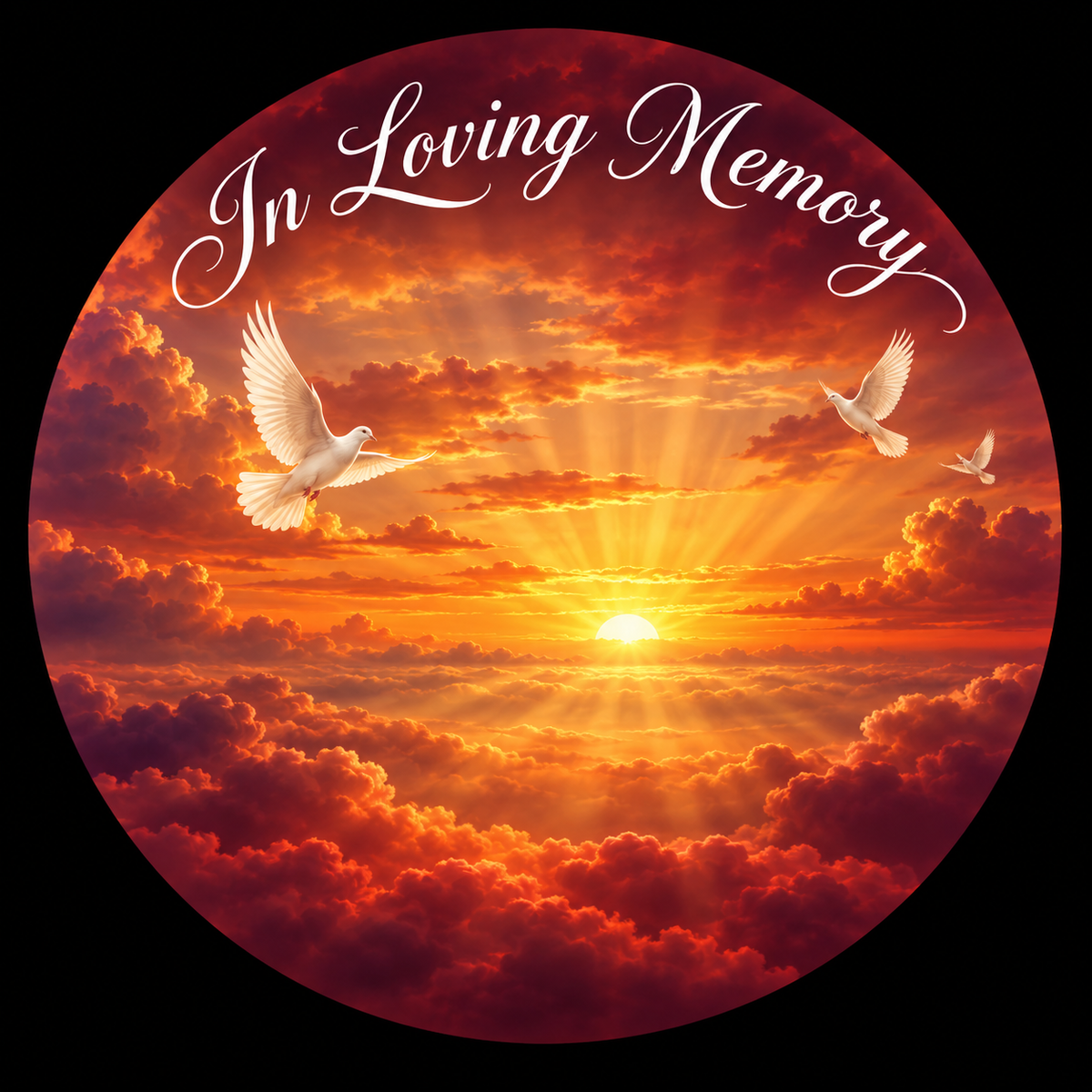 Original sunset-and-dove memorial artwork with no people