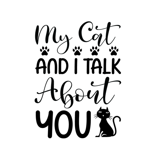 Playful black script and bold lettering pair with paw prints and a seated cat for a cheeky cat-lover design.
