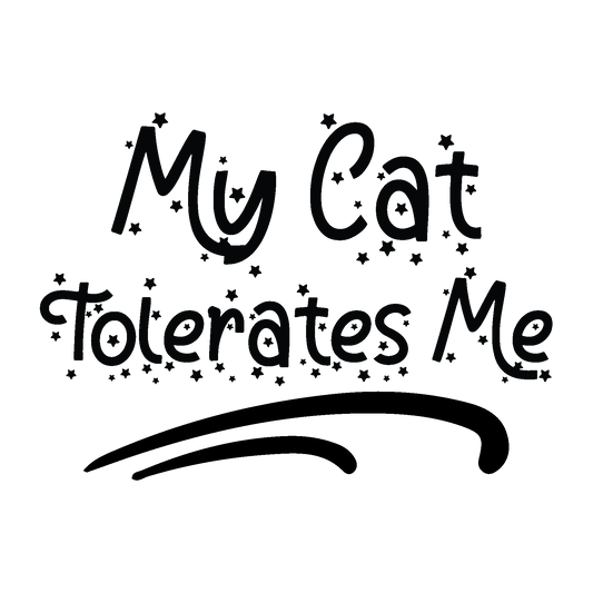 Star-dotted lettering and a sweeping underline give My Cat Tolerates Me a playful, compact silhouette.