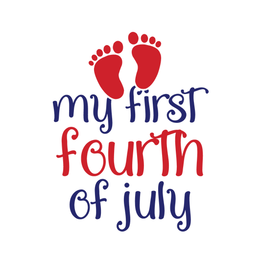 My First Fourth of July lettering with red and navy baby footprints.