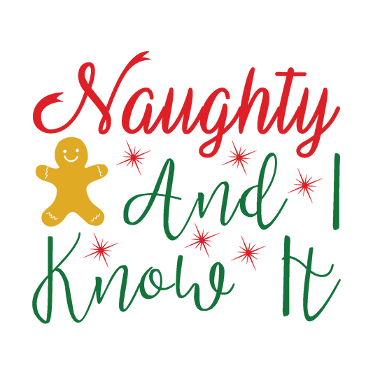 Naughty and I Know It funny Christmas ready-to-press DTF transfer