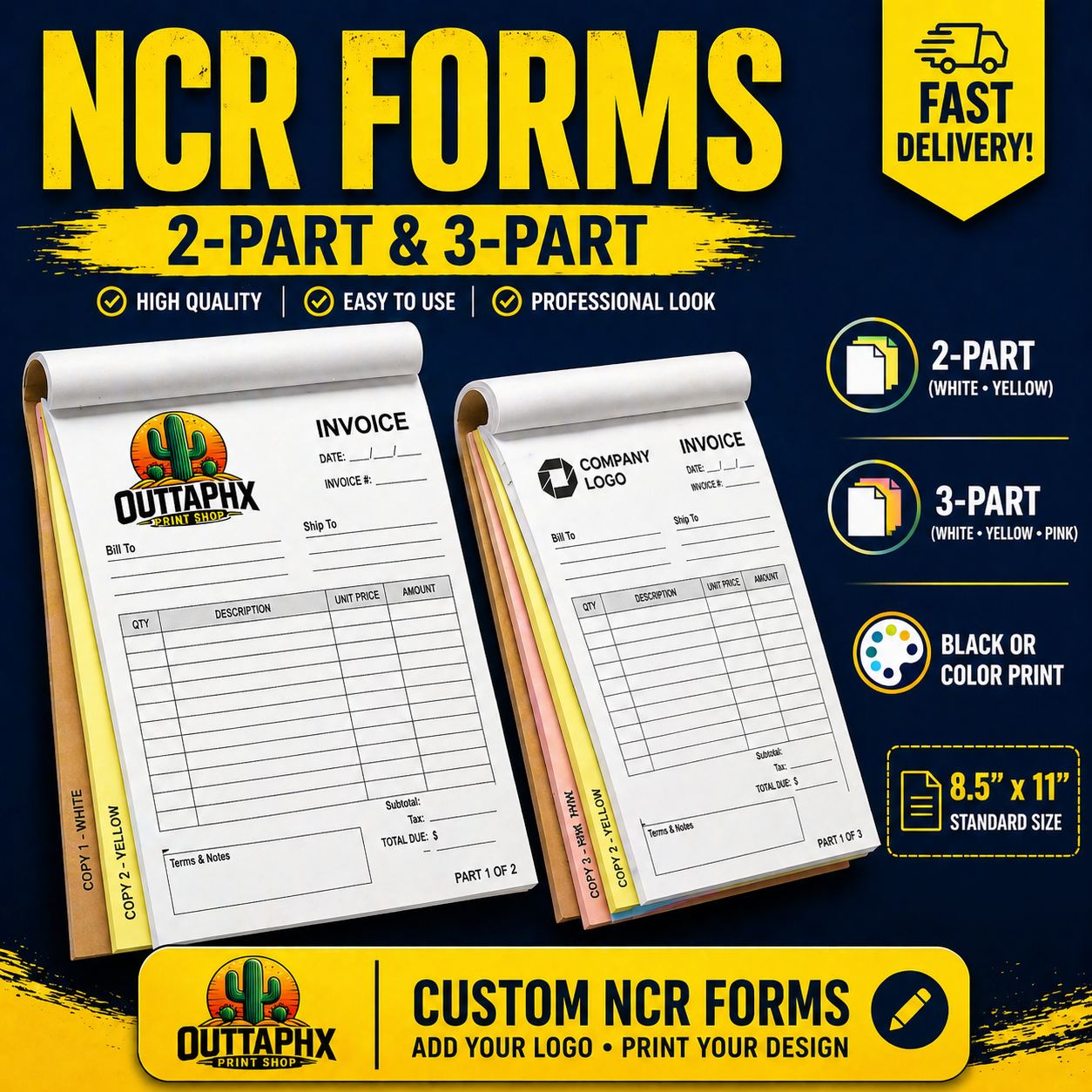 2-part and 3-part NCR carbonless forms white yellow and pink sheets printed in Phoenix Arizona