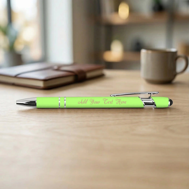 Custom engraved neon green stylus pen soft touch metal Phoenix AZ