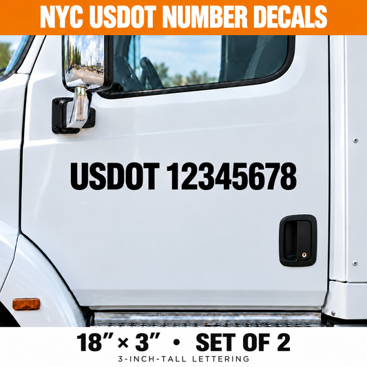 Custom NYC USDOT Number Truck Decals - 18 x 3 in - Set of 2