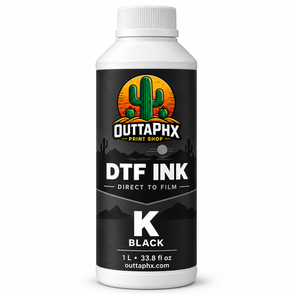 Outta Phx black DTF ink 1-liter bottle with cactus logo label