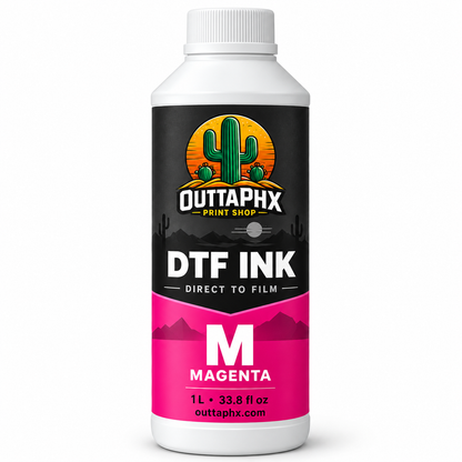 Outta Phx magenta DTF ink 1-liter bottle with cactus logo label
