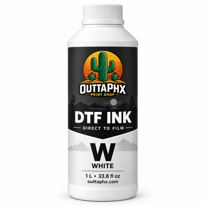 Outta Phx white DTF ink 1-liter bottle with cactus logo label