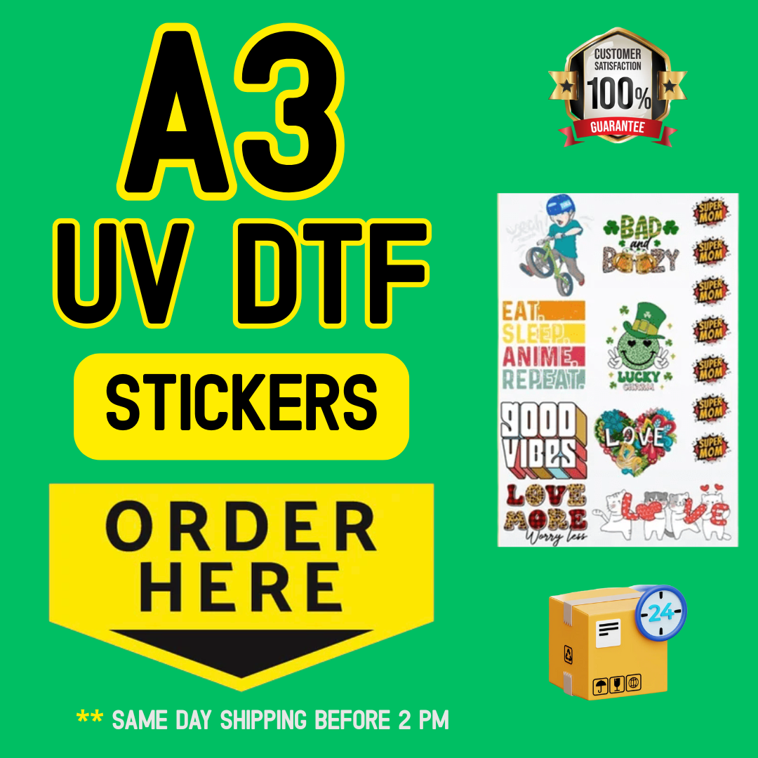 UV DTF Sticker Transfers – High-Quality Customization for Hard Surfaces A3 Size (11.7" x 16.5")