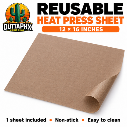 Single brown 12x16 inch reusable non-stick heat press cover sheet from Outta Phx Print Shop.
