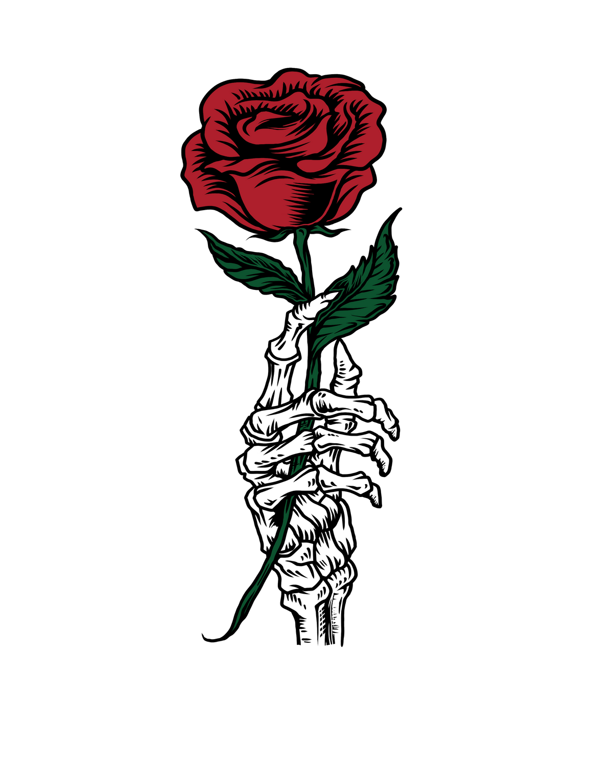 Rose Skeletal Hand ready-to-press tattoo style DTF transfer